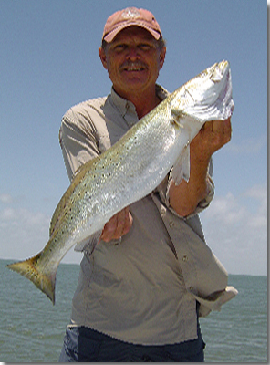 Captain John Frankson with a 29 - inch Speckled Trout.