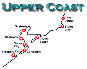 Click on the areas on the map for Texas Saltwater Fishing Guides Upper Coast 