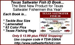 "Texas Saltwater Fish ID Book is 5 x 7 inches spiral bound book that has large full color illustrations of saltwater fish combined with the Texas Fishing regulations of each fish.